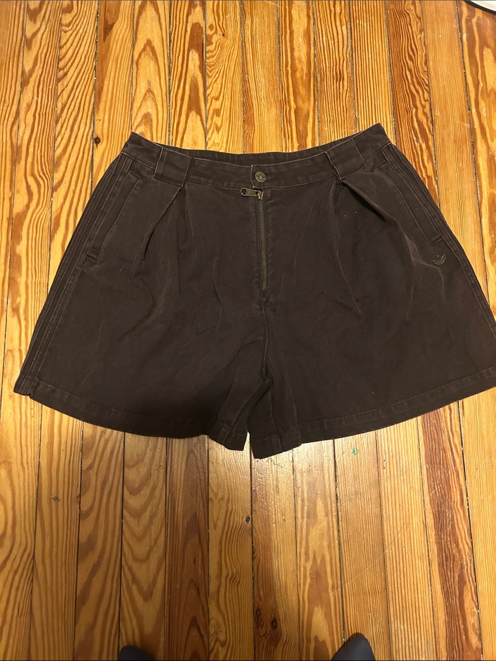 adidas Women's Dark Brown High-Waist Pleat Shorts